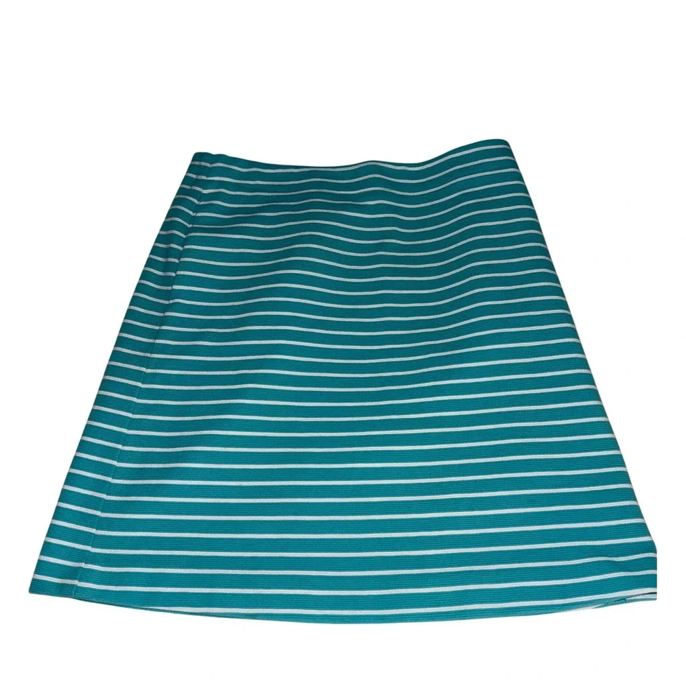 Talbots A-Line‎ Skirt Womens 8P Teal White Striped Pockets Back Zip cottagecore